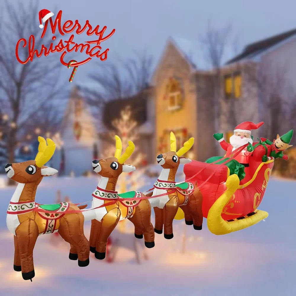 Trineo inflable Sanlu de Navidad de 3,7 M, Papá Noel, luces LED integradas, adorno, fiesta de Navidad, accesorios de decoración de jardín de Año Nuevo