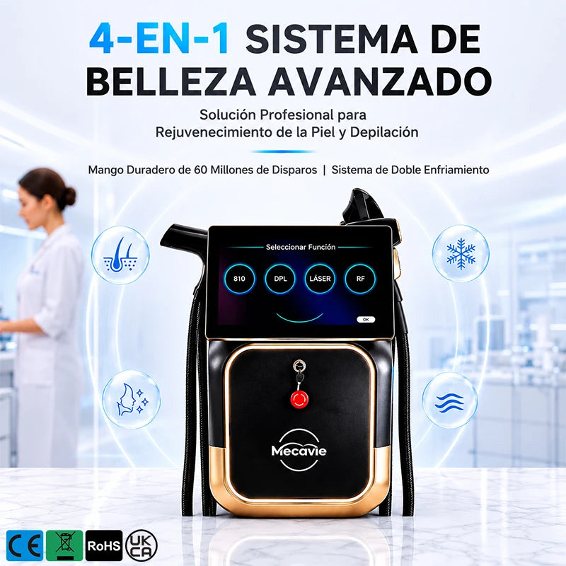 Máquina de Láser Pico Diodo IPL RF 4 en 1 Profesional Mejorada, Depilación Permanente, Rejuvenecimiento de la Piel, Tensado Facial