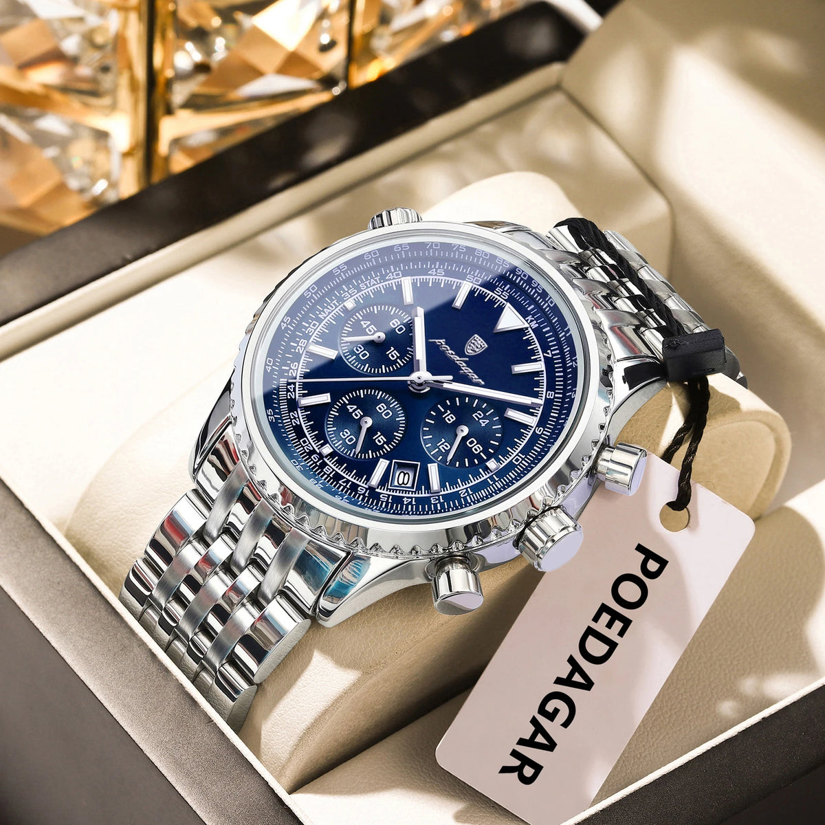 Reloj de hombre de moda POEDAGAR, cronógrafo, fecha, resistente al agua, luminoso, reloj de cuarzo deportivo de lujo para hombre con correa de acero inoxidable