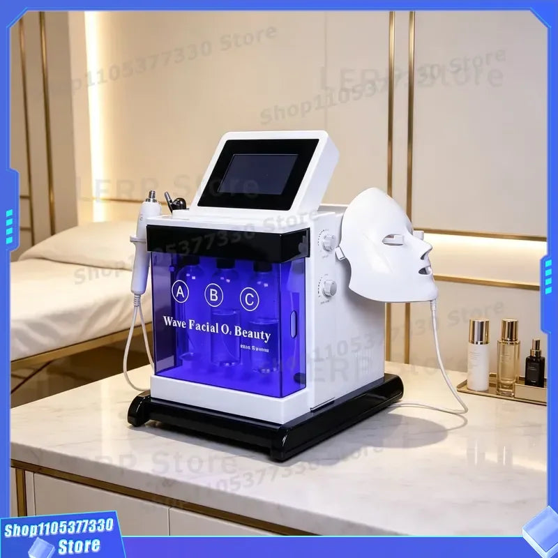 Máscara de Terapia de Luz Roja 5 en 1, Dispositivo de Cuidado Facial, Máquina de Hidrodermoabrasión, Equipo de Belleza para la Limpieza Facial