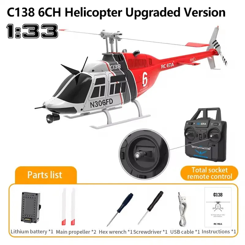 Helicóptero de Control Remoto Kid C138 RC ERA, Simulación de 4 Canales, Bell 206, Retención de Altitud, 2.4g, Giroscopio de 6 Ejes Original