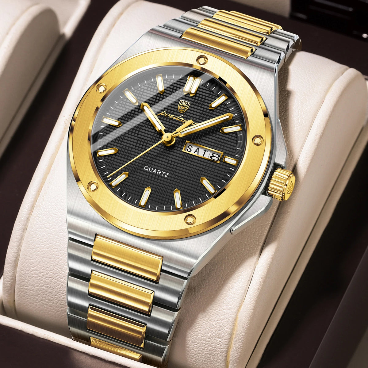 Reloj de moda para hombre POEDAGAR, resistente al agua, luminoso, con fecha y día, elegante, de acero inoxidable, reloj de cuarzo de alta calidad para hombre