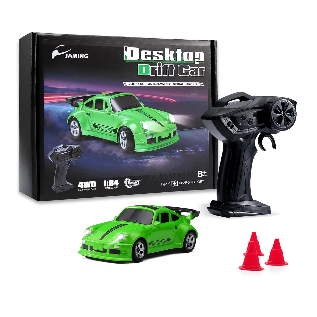 Coche RC 1/64, 2.4G 4WD, coche de carreras a escala mini de alta velocidad para escritorio, tracción en las cuatro ruedas, modelo de carreras GTR a control remoto, juguete para niños