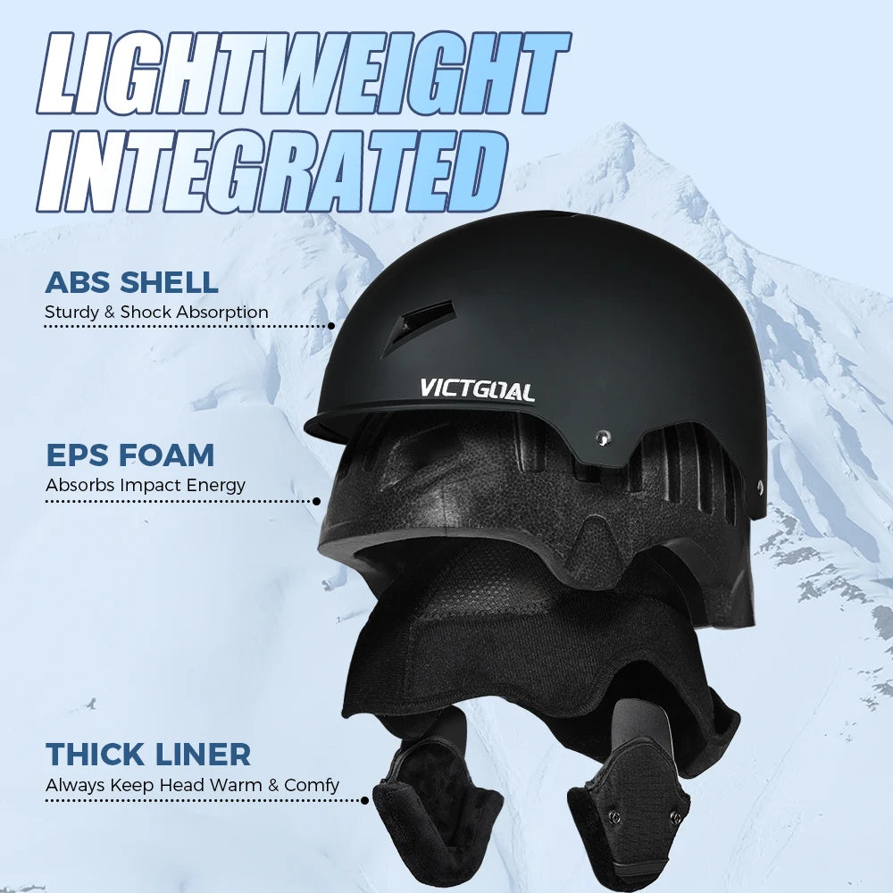 VICTGOAL-casco de esquí cálido para hombre y mujer, cascos de Snowboard ajustables, ligeros, para monopatín, accesorios de seguridad para invierno