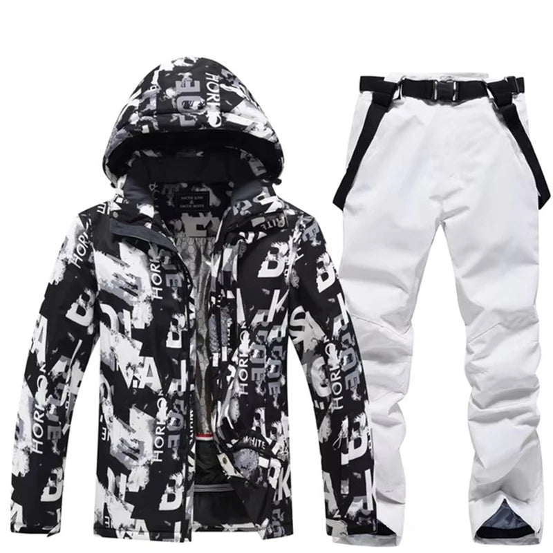-30, Conjuntos de trajes de nieve para hombre, traje de snowboard, ropa de esquí, chaqueta de esquí y pantalón con pechera, traje de snowboard, invierno al aire libre
