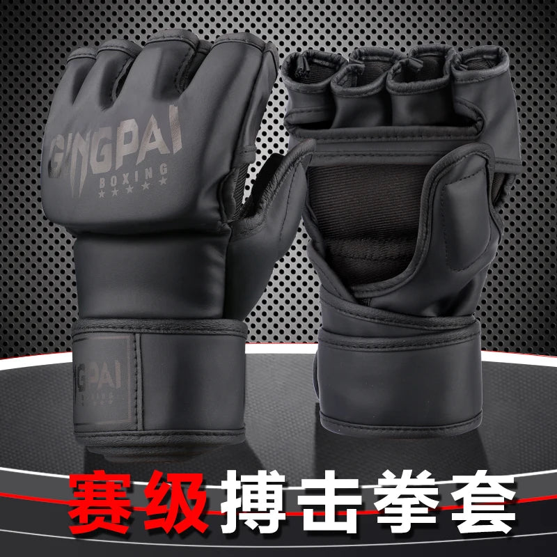 Nuevos guantes MMA de lucha de medio dedo, saco de boxeo de PU, guantes de boxeo de cuero PU de alta calidad, guantes de competición de media lucha MMA