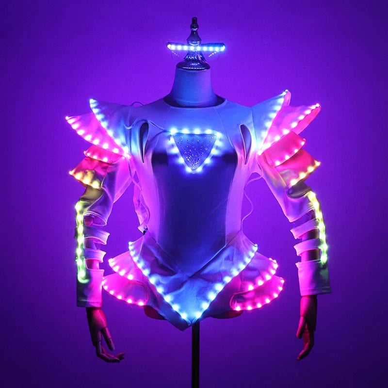 Traje luminoso LED a todo Color para mujer, ropa brillante, vestido tutú de Ballet LED para faldas de baile, fiesta de boda
