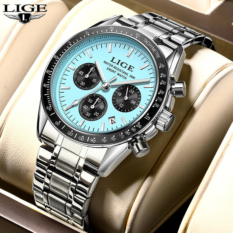 Relojes LIGE para hombre, NUEVO Reloj de pulsera de cuarzo de lujo, estilo casual de negocios, con calendario, cronógrafo, reloj deportivo para hombre 2026
