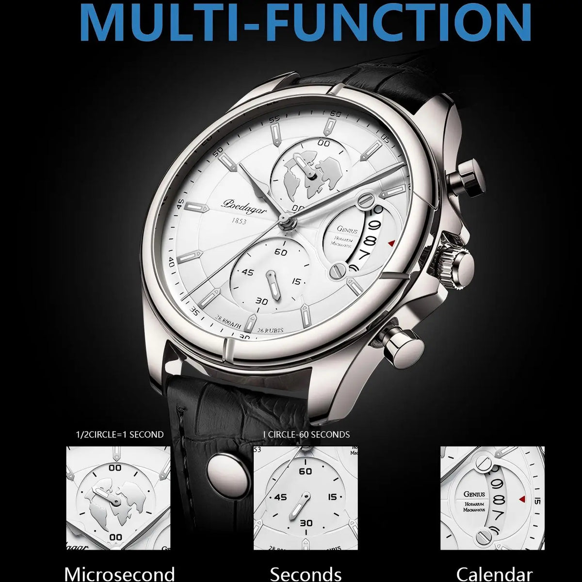 POEDAGAR Reloj de Pulsera de Lujo para Hombre Cronógrafo Fecha Impermeable Cuero Relojes de Cuarzo Casuales para Hombre Reloj Deportivo Masculino Reloj