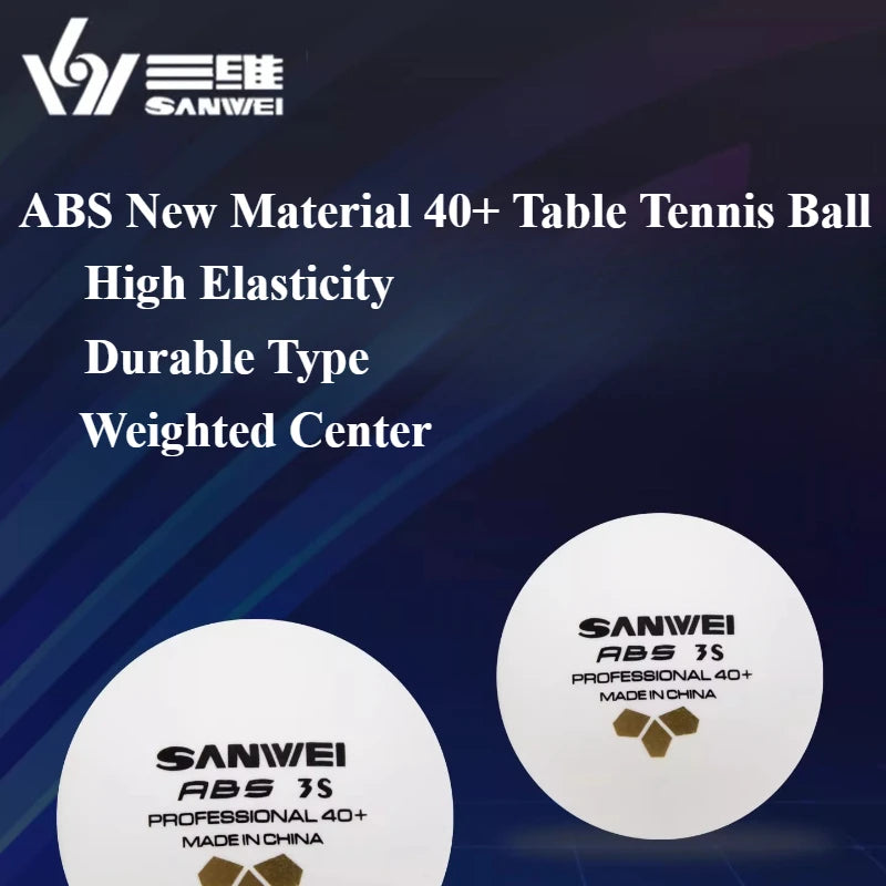 100 Uds SANWEI pelotas de tenis de mesa de 3 estrellas ABS nuevos materiales 40 + costura de etiqueta dorada pelotas de Ping Pong de alto rebote y duraderas para entrenamiento