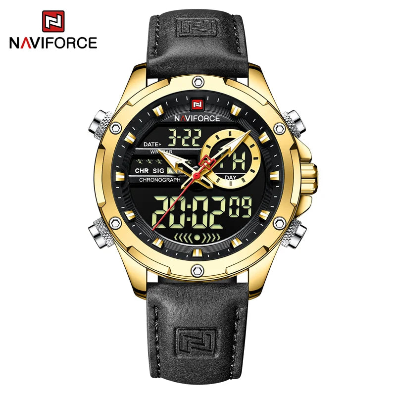 NAVIFORC Casual Sport Chronograph Men's Watch Genuine Leather Band Wristwatch Quartz Clock Luminous Display Relogio Masculino