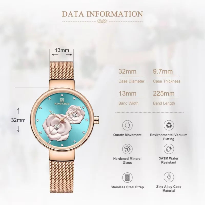 Original NAVIFORCE New Women's Quartz Watch Steel Belt Creative Design Women's Watch relogio feminino NF5013 package gifts 2026