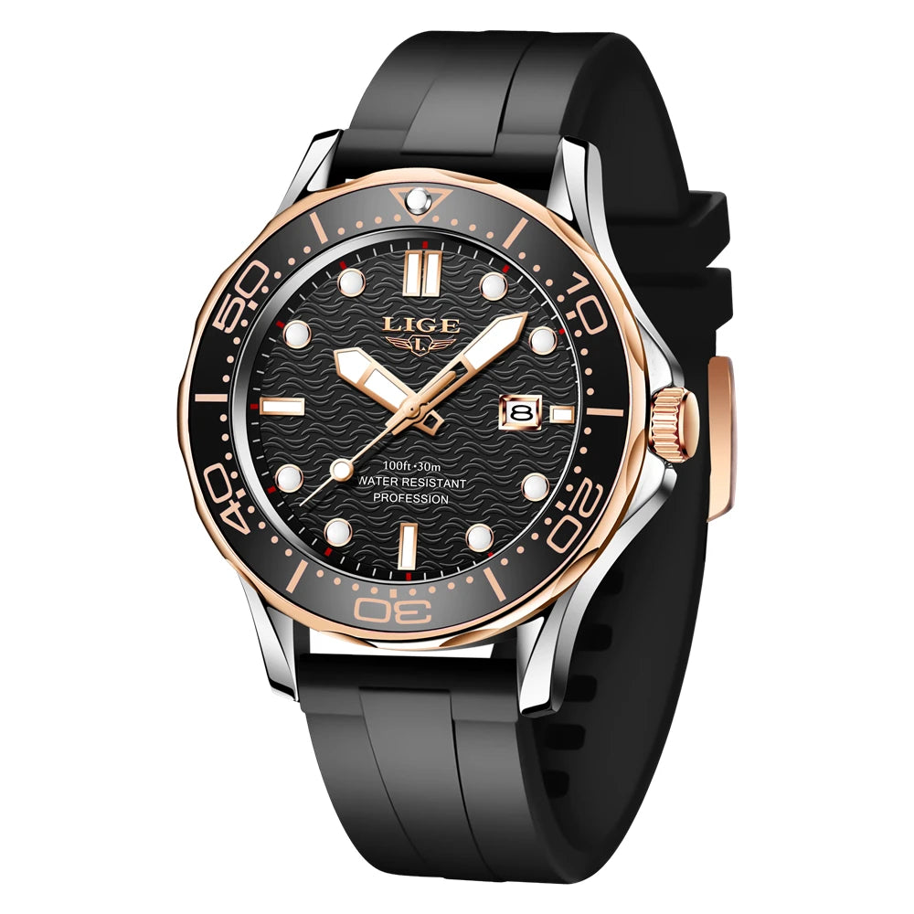 Reloj de hombre de negocios LIGE 2026, reloj de buceo de lujo de marca superior para hombre, reloj deportivo con fecha impermeable, Relogio Masculino + caja