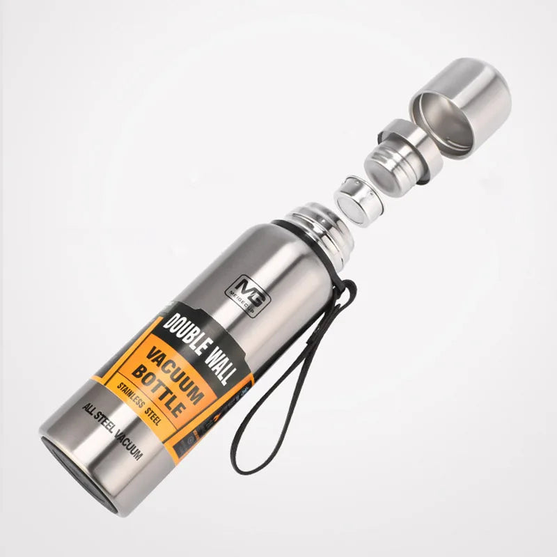 UPORS-Termo Portátil de Acero Inoxidable de Gran Tamaño, Botella Térmica, Frasco de Vacío Amplio, con Vaso Aislante y Cuerda de Agarre, Capacidad de 500/700/1000/1500ml