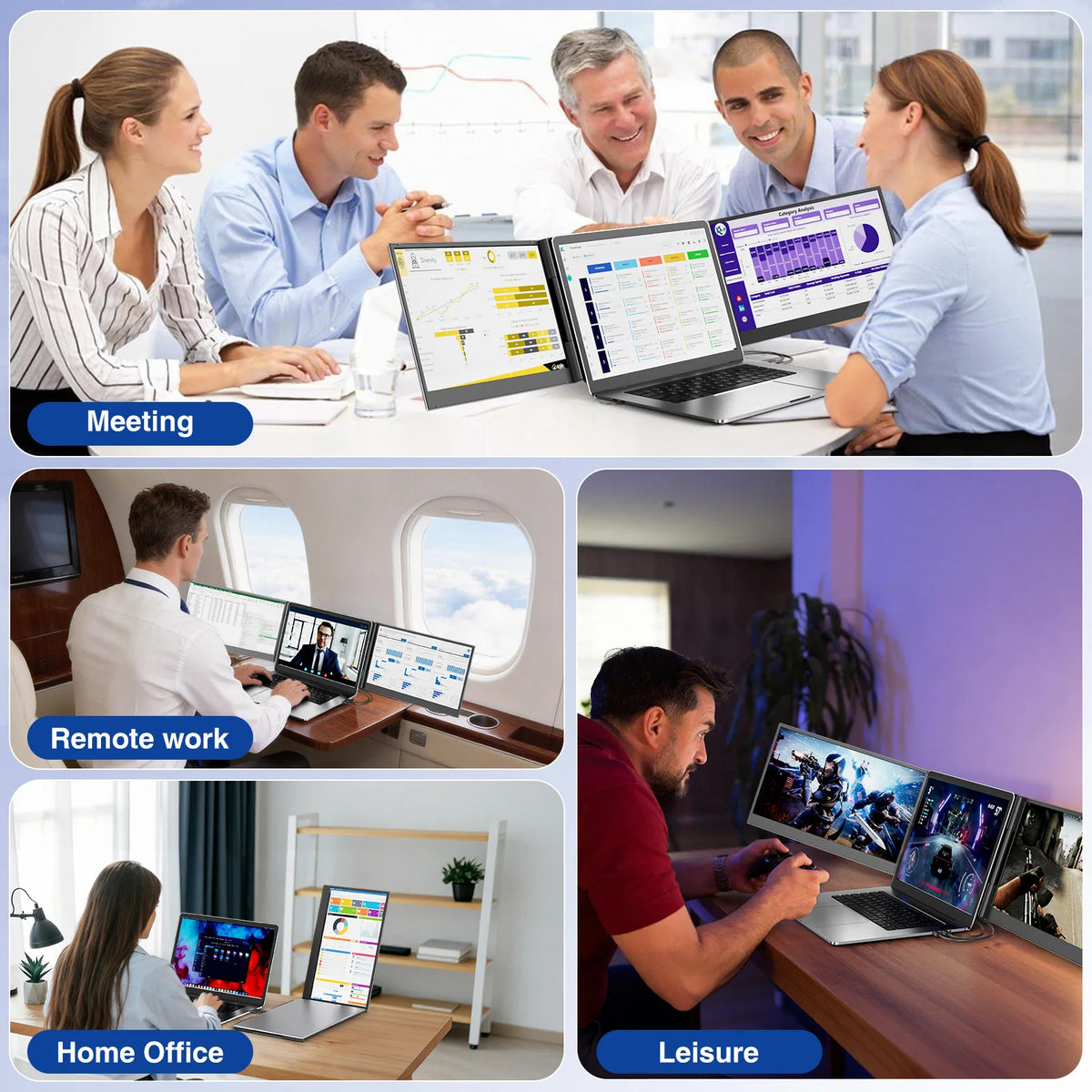 KEFEYA Extensor de Pantalla Triple para Portátil de 15.6 Pulgadas FHD 1080P, 178 °   Monitor portátil de aleación de aluminio con pantalla de gran tamaño, 60 Hz, baja emisión de luz azul, 180. °   Rotación, Plug & Pla