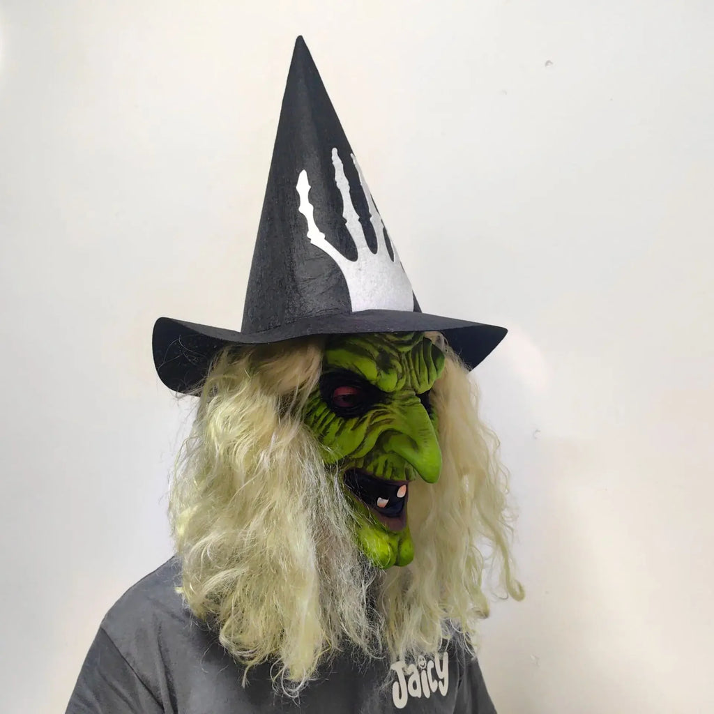 Máscara de bruja con rostro verde, para disfraces de bruja, anciana, abuela, sombrero de látex, máscaras de Halloween, carnaval, fiesta de disfraces, accesorios y regalos.