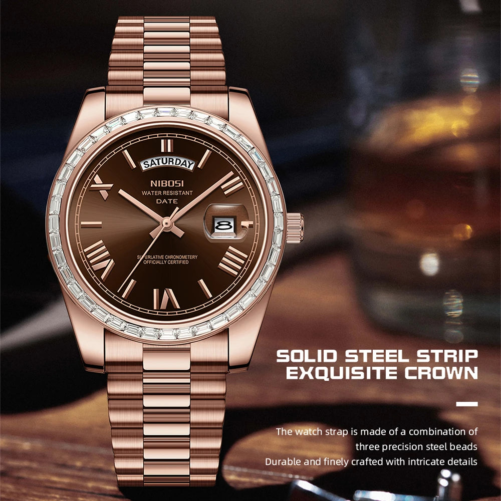 NIBOSI Fashion Men Watches Top Brand Luxury Wristwatch Day Date Miyota Quartz Watch Men Waterproof Steel Role Clock Reloj Hombre