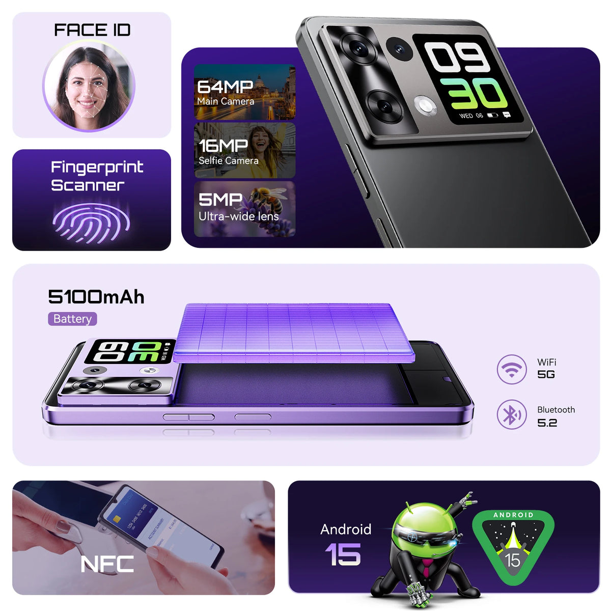 Smartphone Android Cubot P90, G100 Octa-core, 2.2GHz, altavoces duales, 24GB+256GB, pantalla de 6.88" a 120Hz, 64MP, 5100mAh, NFC, teléfono 4G