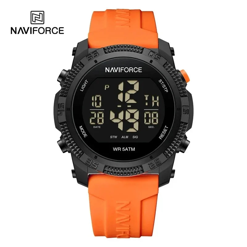 Reloj NAVIFORCE para hombre, digital LCD, a la moda, casual, con visualización de fecha y día de la semana, alarma, resistente al agua 3ATM, correa de silicona, reloj electrónico
