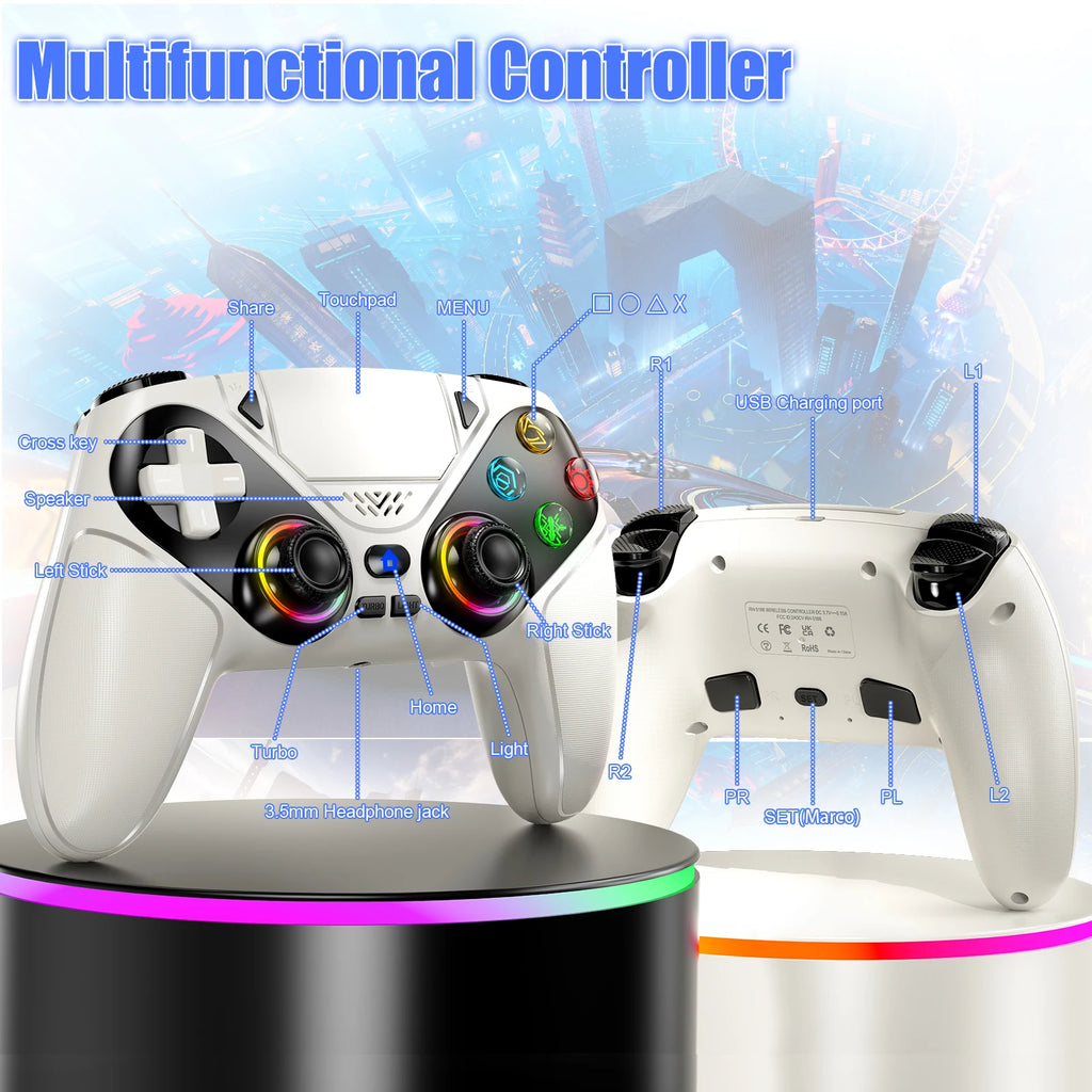 Mando inalámbrico RGB, para consola PlayStation 5/PS5, con funciones de turbo, vibración Dual Sense y programación, mando de juego 3D