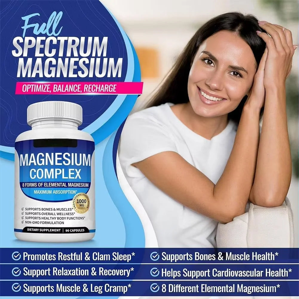 2 unidades de complejo de magnesio 1000 mg, suplemento para la salud
