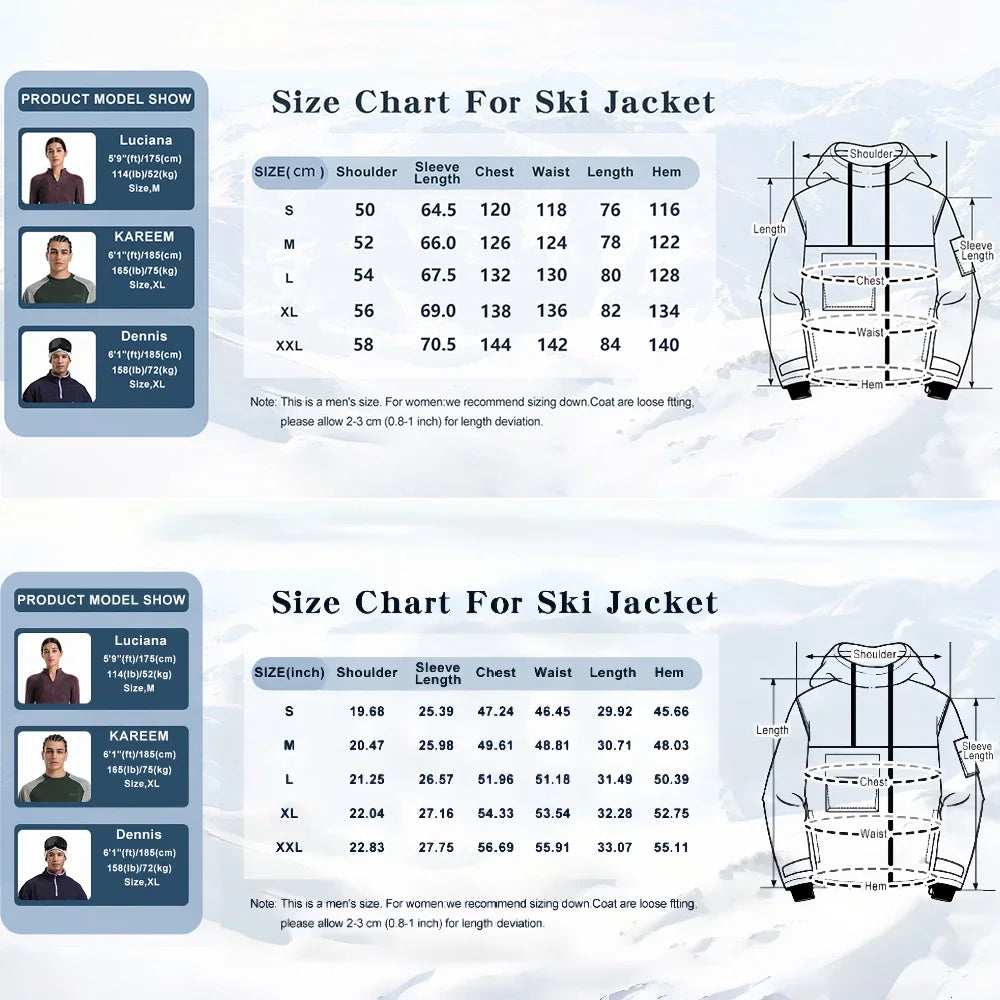 Chaquetas de snowboard con bolsillo súper grande para hombre, abrigos de esquí holgados y transpirables, Tops de invierno Unisex con aislamiento impermeable, Sudadera con capucha con cremallera