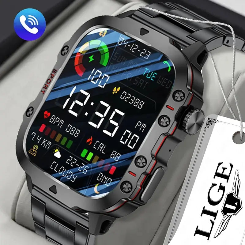 LIGE Nuevo Reloj Inteligente Pantalla de 1.96 Pulgadas 420 mAh Llamada Bluetooth Asistente de Voz Reloj Deportivo Fitness Reloj Inteligente Impermeable para Hombre