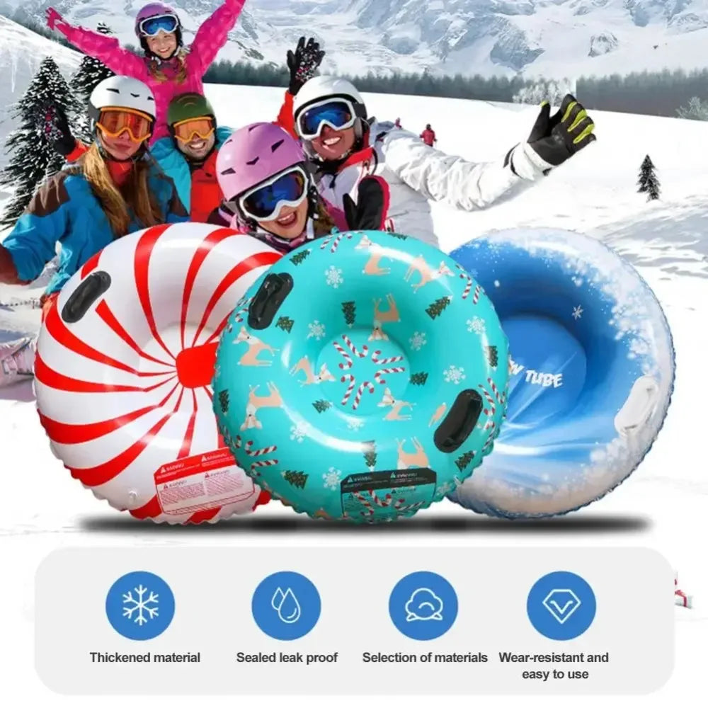 Tubo de nieve inflable de alta resistencia, trineo de PVC grueso de 80x80cm con asas dobles, tubo de trineo de invierno para colina de esquí, juegos de nieve