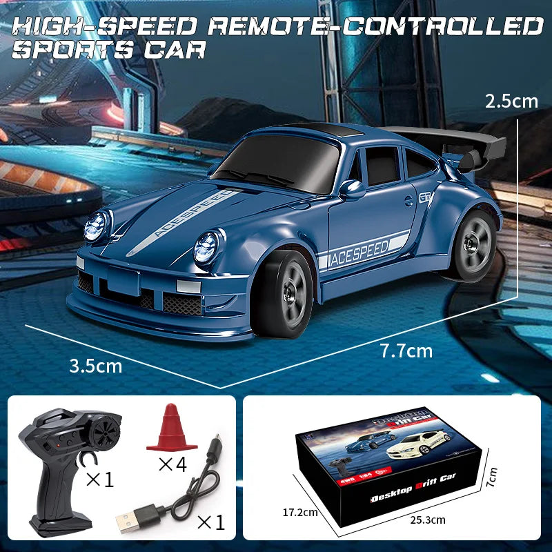 Coche RC 1/64, 2.4G 4WD, coche de carreras a escala mini de alta velocidad para escritorio, tracción en las cuatro ruedas, modelo de carreras GTR a control remoto, juguete para niños