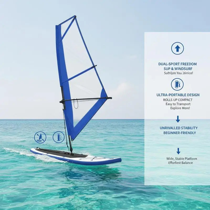 Kit de SUP Inflable con Vela Azul y Blanca, Tabla de Paddle Surf para Lago, Río, Mar, Deportes Acuáticos al Aire Libre, Windsurf, Aventura Familiar, Playa, Camping, Náutica, Ocio, Adultos, Principiantes, Viajes