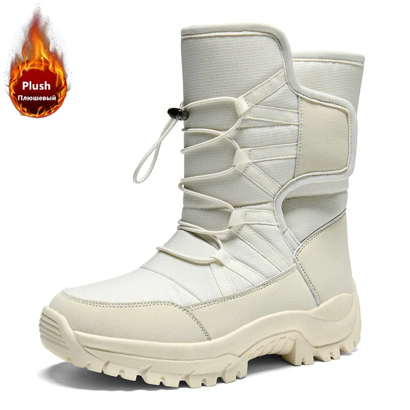Botines de invierno para mujer, botas de nieve para mantener el calor, botas de senderismo con plataforma sin cordones para exteriores, botas de felpa gruesas para mujer