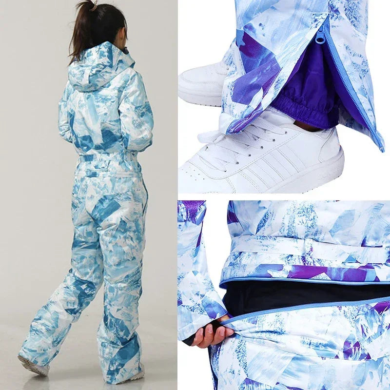 Conjunto de esquí de una pieza para mujer, Mono de esquí para deportes al aire libre, chaqueta de Snowboard, mono cálido, ropa impermeable, monos con capucha
