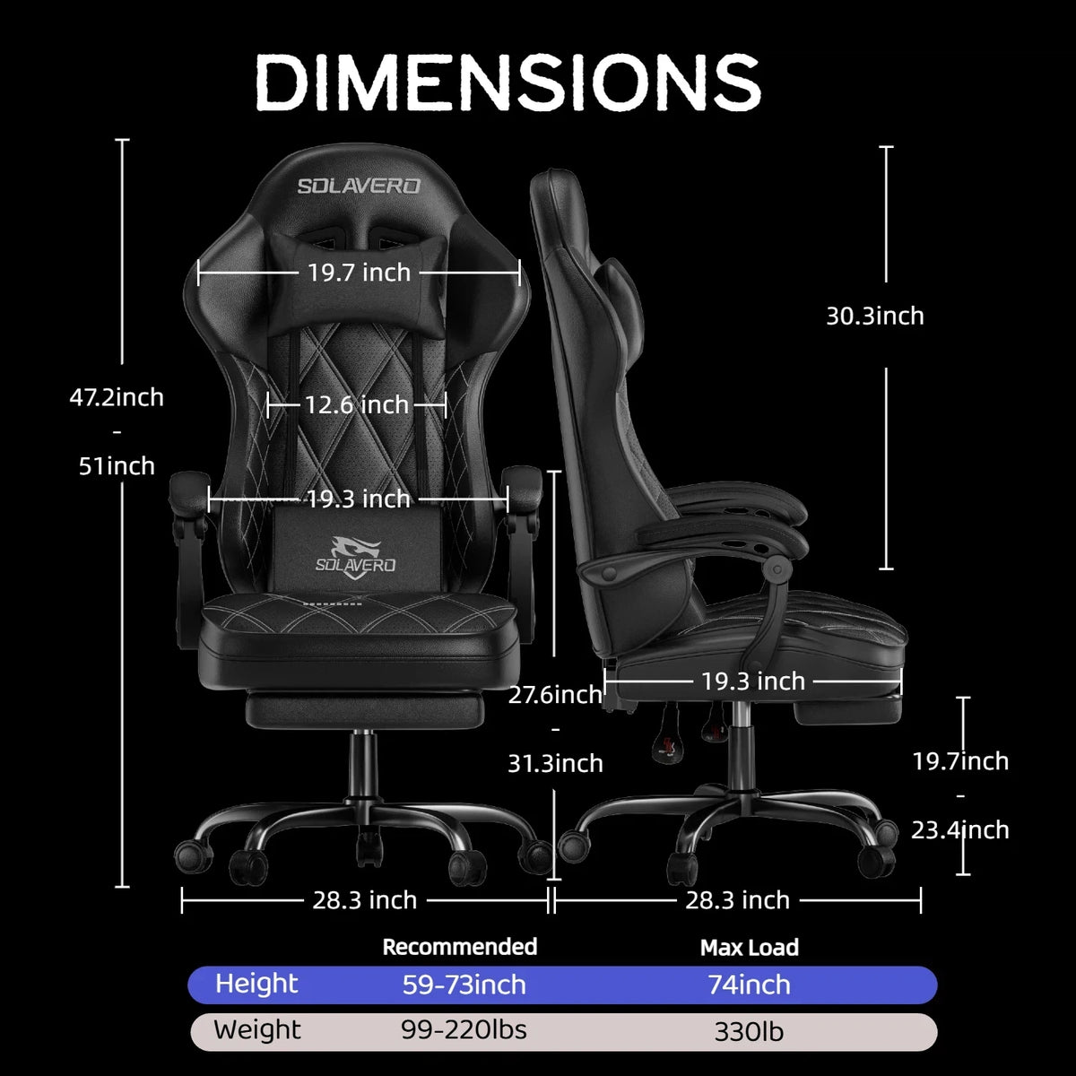 Silla gaming negra con reposacabezas, respaldo acolchado y base con ruedas