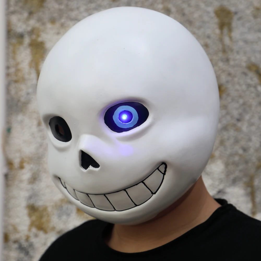 Máscaras del Juego Undertale, Máscara Completa de Sans con Luz LED, Máscara de Látex para Cosplay de Adultos, Accesorios para Fiestas de Halloween