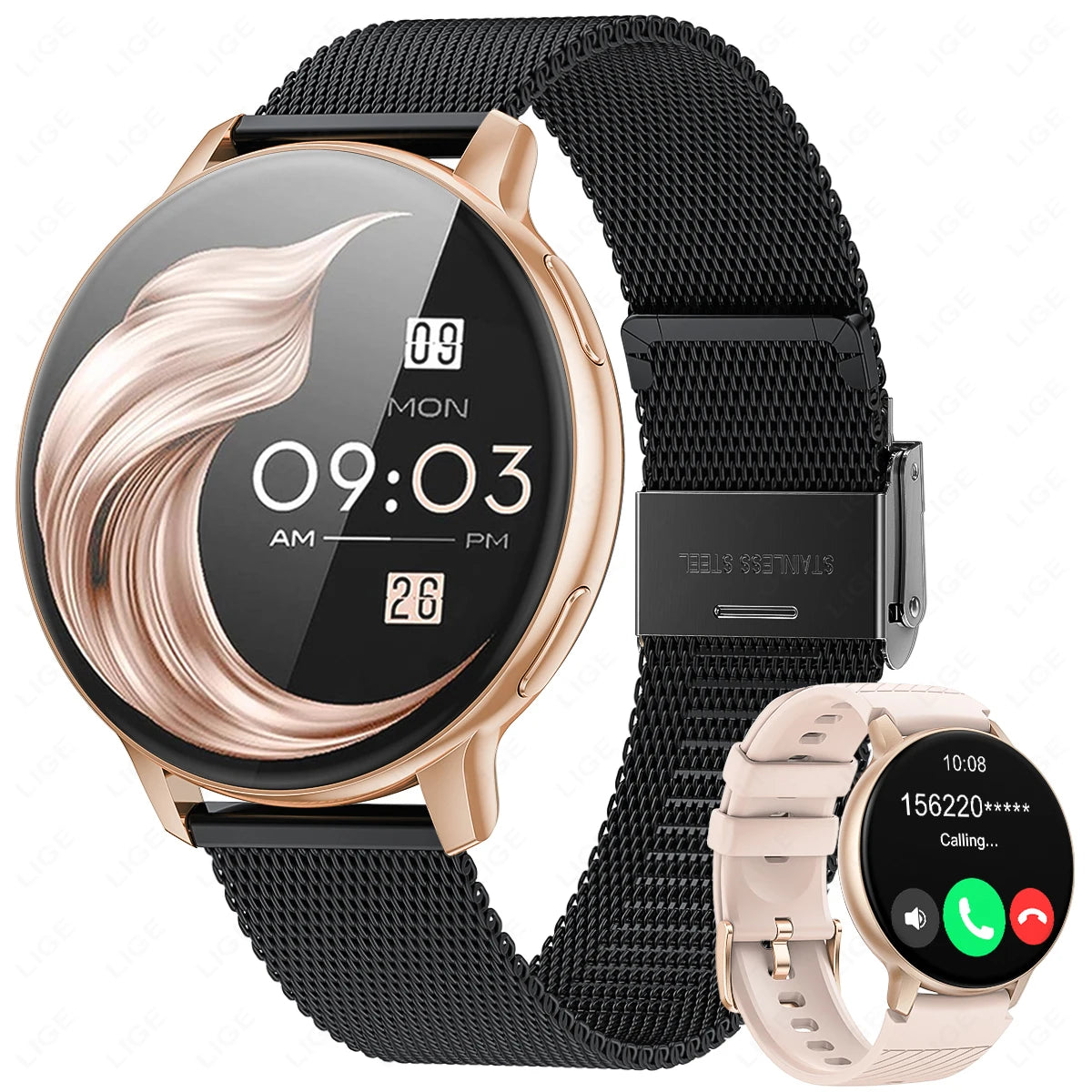 LIGE 2026 Nuevo Reloj Inteligente AMOLED con Llamada Bluetooth AOD, Reloj Deportivo Impermeable con Monitor de Frecuencia Cardíaca y Sueño, Regalo para Hombres y Mujeres