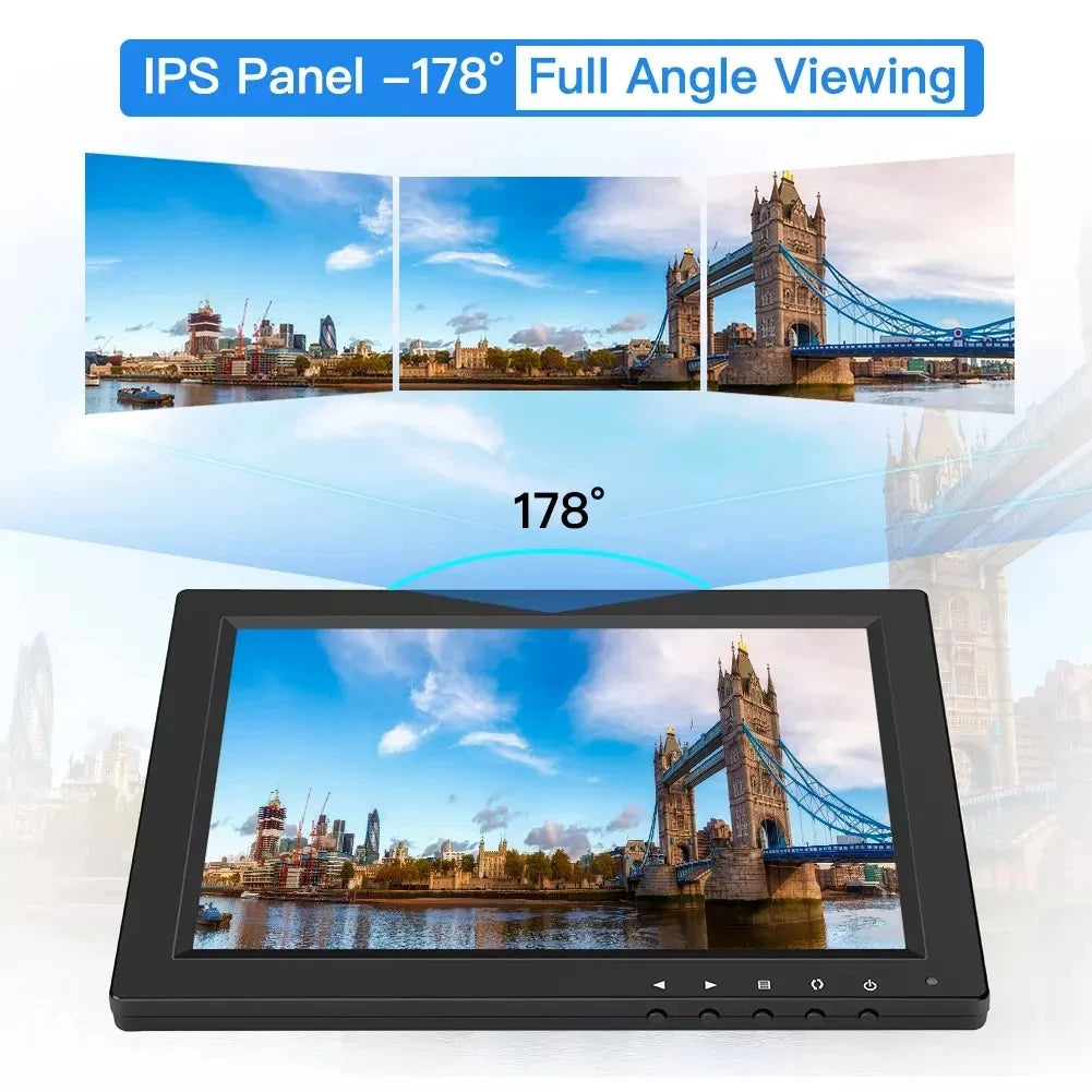 Monitor de escritorio pequeño Eyoyo de 10" HD 1024*768, monitor CCTV con pantalla LCD 4:3, puertos HDMI, VGA, BNC, AV, compatible con montaje en pared, altavoz integrado para videovigilancia.
