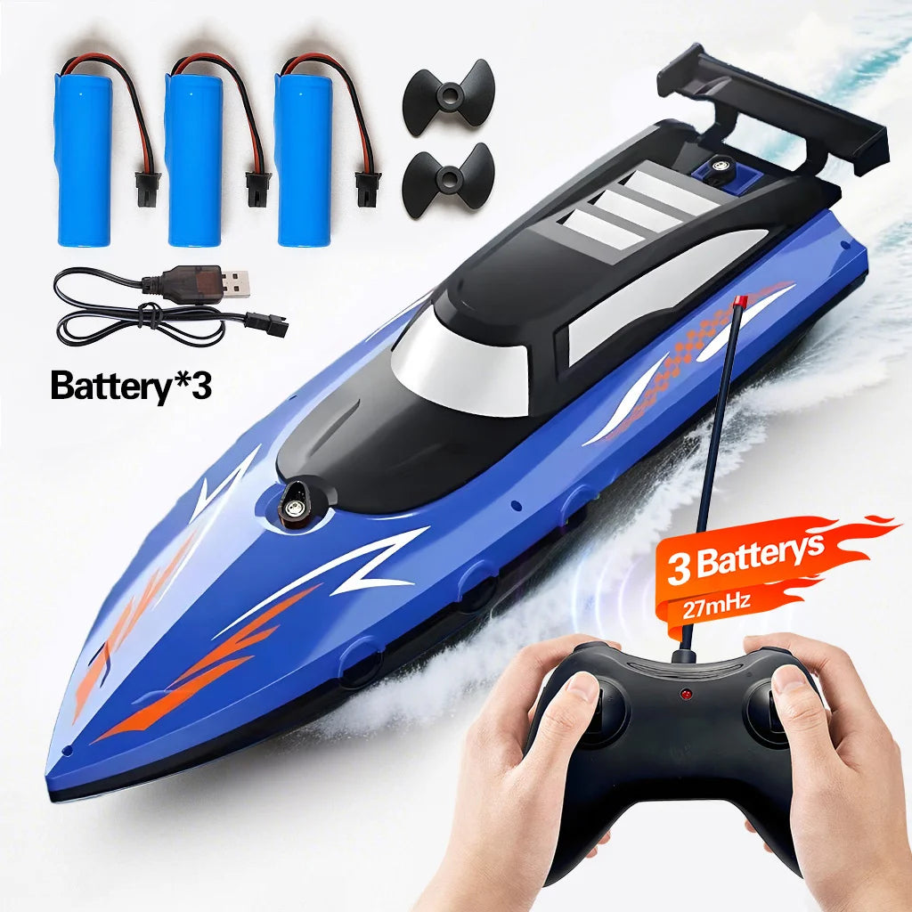Lancha de control remoto de alta velocidad de 27 MHz | Barco de carreras acuático impermeable con doble motor, juguete para niños, regalo para exteriores y piscina