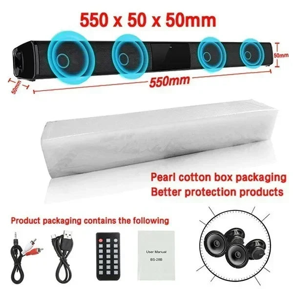 Columna de altavoz Bluetooth, altavoz portátil de alta potencia, barra de sonido de TV para ordenador, centro de música, Boom Box con Radio TF AUX USB