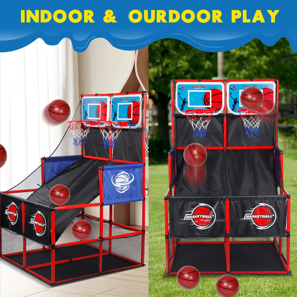 MQUDUO Juego de baloncesto arcade con pelotas y aro, juguete de competición para interiores y exteriores para niños y niñas, regalo de Navidad y Halloween