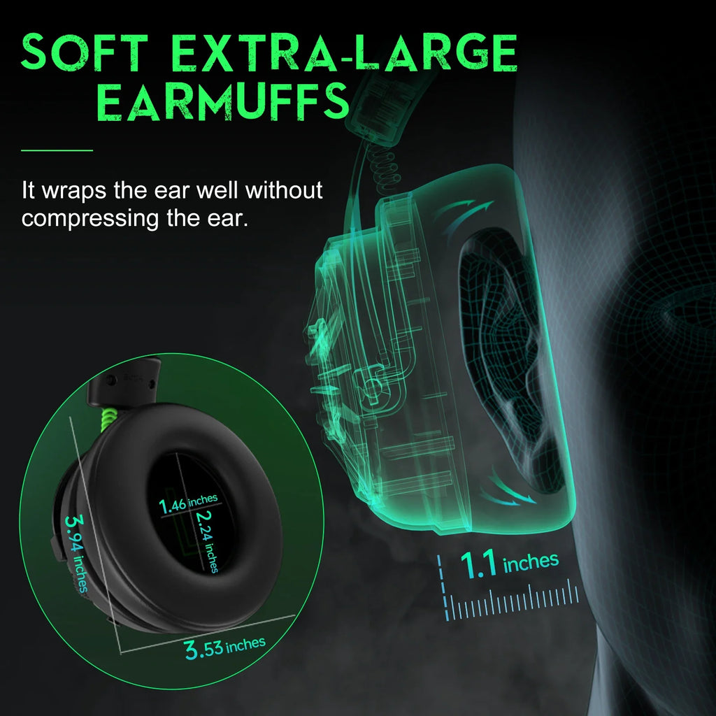 Auriculares gaming con almohadillas grandes negras y refuerzo acolchado para orejas.