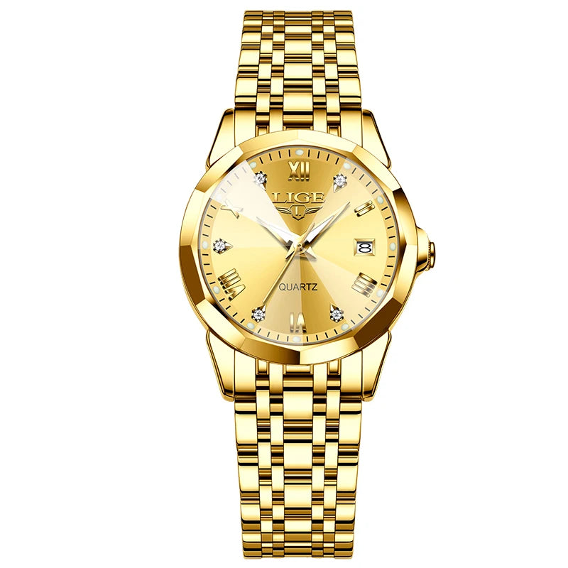 Reloj de moda para mujer LIGE, impermeable, luminoso, con calendario de día y semana, regalo para mujer, reloj de cuarzo de acero inoxidable de alta calidad