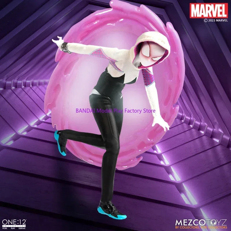 Figuras de acción de anime de la colección Spider-Gwen de Ghost Spider, a escala 1:12, de Mezco Toyz Comics. Disponibles en stock.