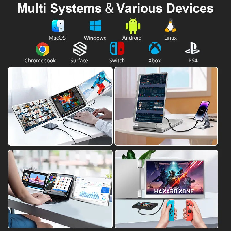Monitor Externo Portátil LCD FHD IPS para Juegos, Retroiluminado, de Alta Definición, Extensor de Pantalla Dual/Triple para Productividad Rospider