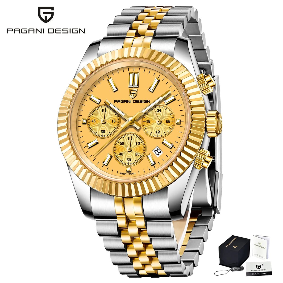 PAGANI DESIGN Nuevo Reloj de Cuarzo para Hombre de 40MM, Japón VD53, Cristal de Zafiro, Acero Inoxidable, Impermeable, Reloj de Pulsera Luminoso C3 con Fecha