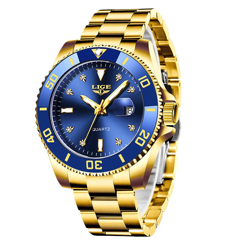 LIGE Nuevo reloj de lujo para hombre, marca superior, reloj de pulsera de cuarzo a la moda, informal, de negocios, resistente al agua 30M, luminoso, reloj para hombre