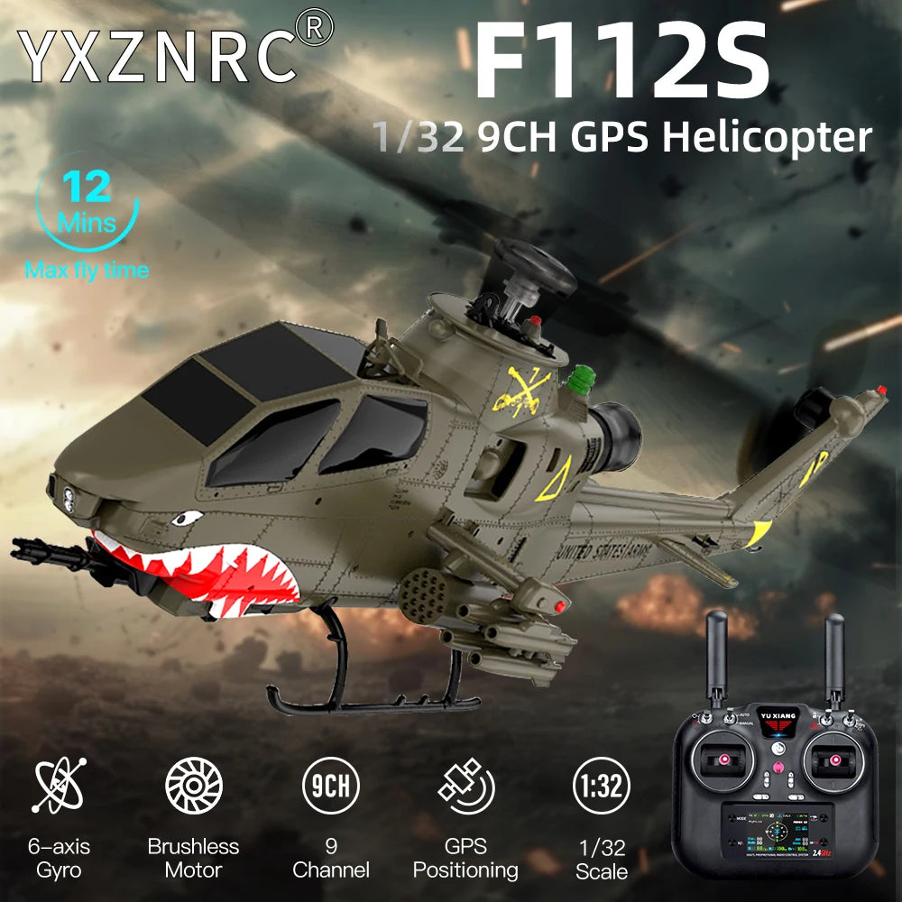 Helicóptero RC YUXIANG F112S, Avión de 9 Canales, Escala 1/32, Sin Escobillas, Giroscopio de 6 Ejes, Posicionamiento GPS, 12 Minutos de Tiempo de Vuelo, con Radar Láser y Flujo Óptico