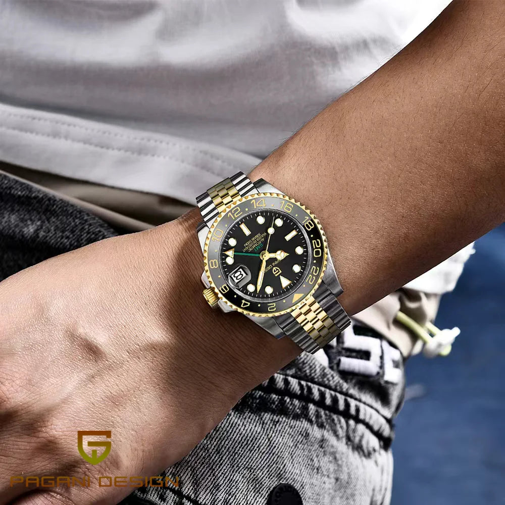 New V2 Pagani Design 40mm Men's Automatic Mechanical Watch Sapphire Stainless Steel GMT Watch Top Brand Men's Watch Sport