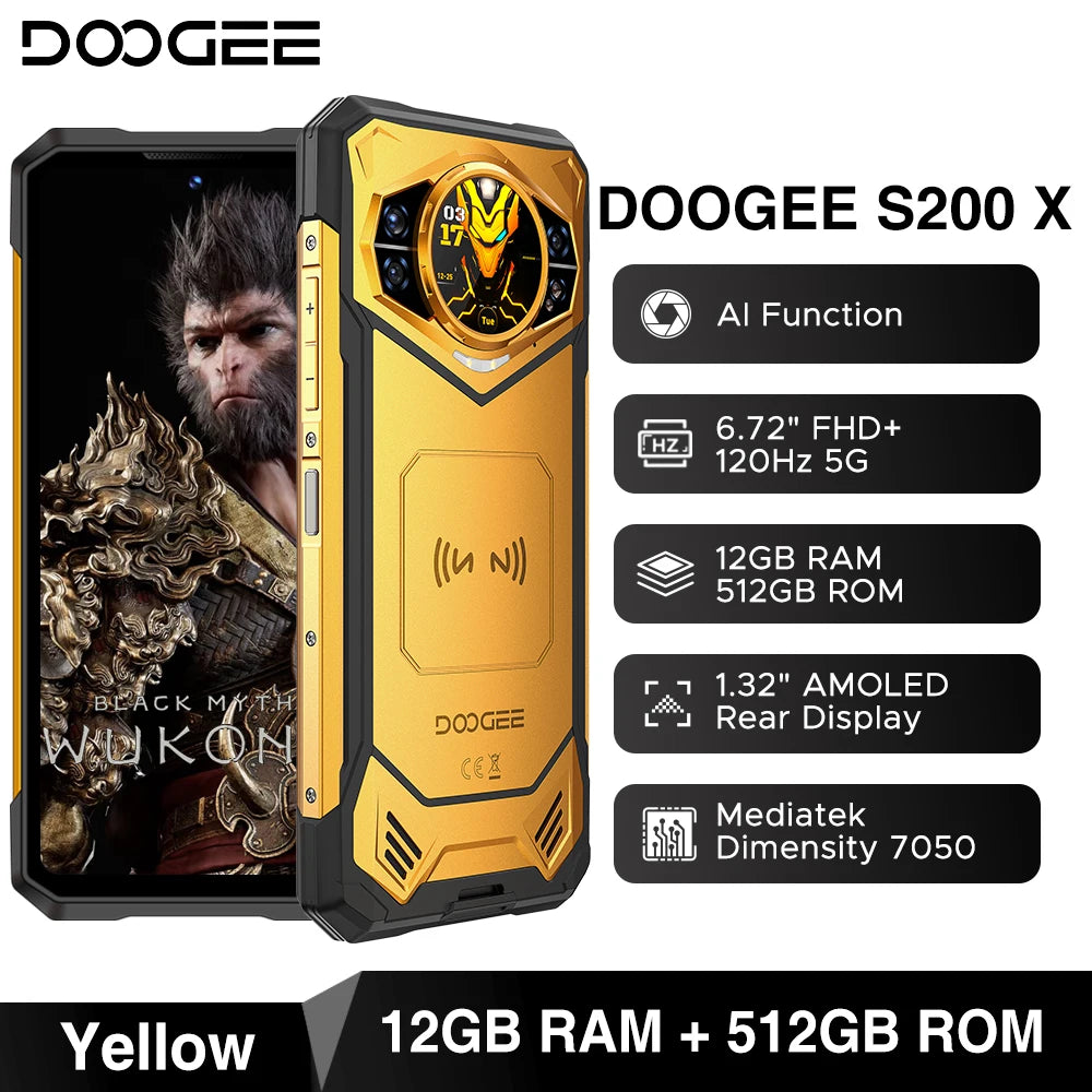 Teléfono rugerizado DOOGEE S200 5G 48GB 512GB Dimensity 7050 6,72” FHD+ 120Hz 10100mAh Cámara de 100MP Smartphone Android 16 con NFC