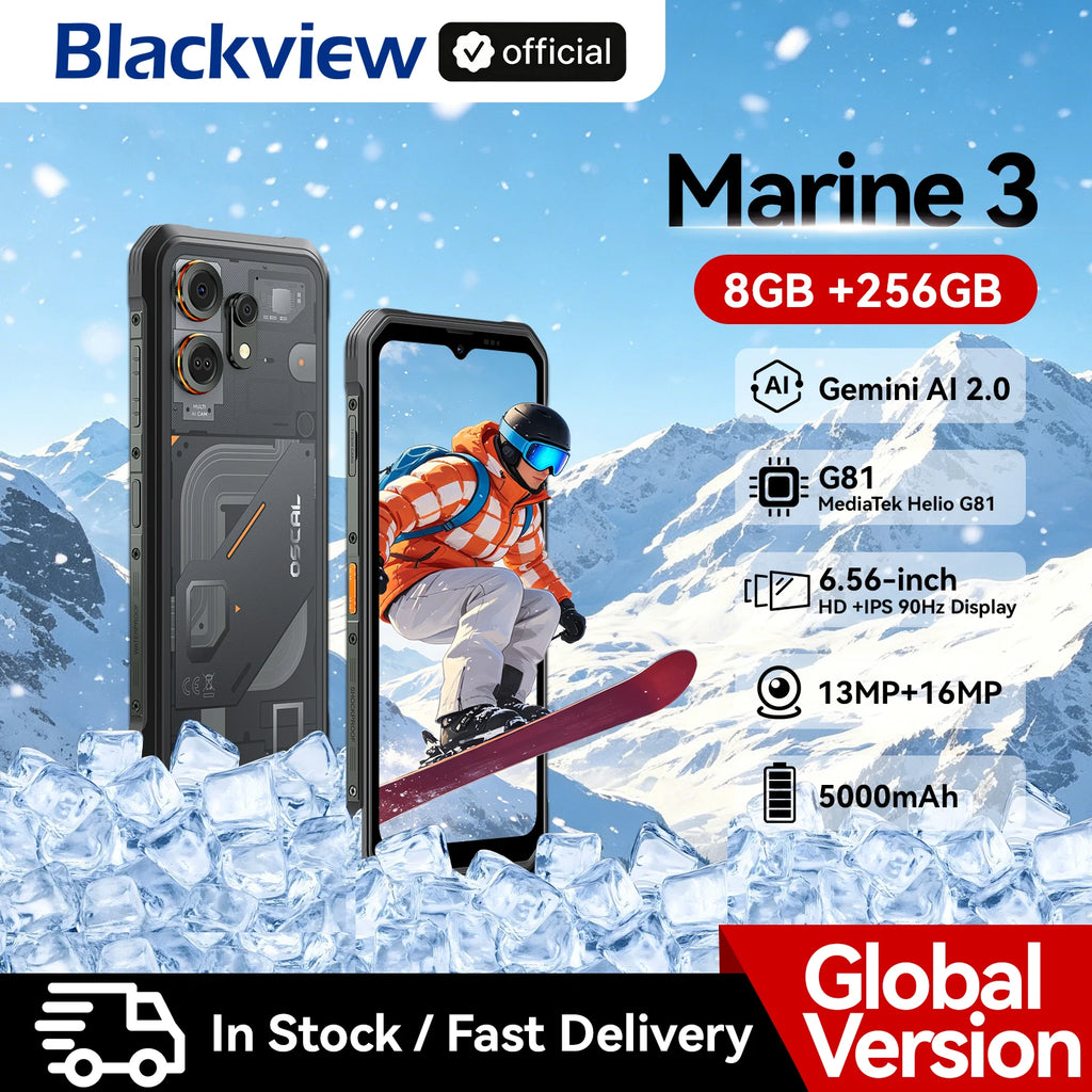 Teléfono inteligente ultrarresistente Blackview OSCAL MARINE 3, pantalla HD de 6,56" a 90 Hz, Helio G81, cámara de 13 MP + 16 MP, batería de 5000 mAh, móvil con Android 16