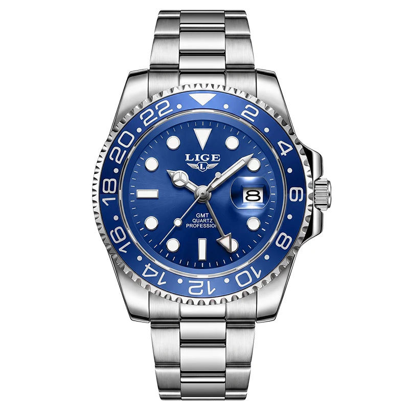 LIGE High Quality Luxury Men's Watch Waterproof Quartz Watch Stainless Steel Strap Luminous Sports Watches Gifts Watches For Man